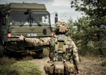 A British Army Soldier directs a vehicle in Latvia. Picture: Staff Sgt. Brett Miller, 116 Public Affairs Detachment via the U.S. Army National Guard