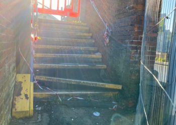 Steps at Wokingham Station collapsed this morning. Picture: Phil Creighton