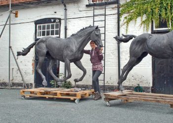 The statues being prepared. They will ultimately be installed in Arborfield Green when they have been completed.