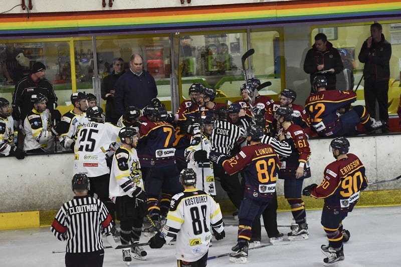 Numerous scuffles broke out on a bad tempered night between the two rivals (Picture: Bob Swann)