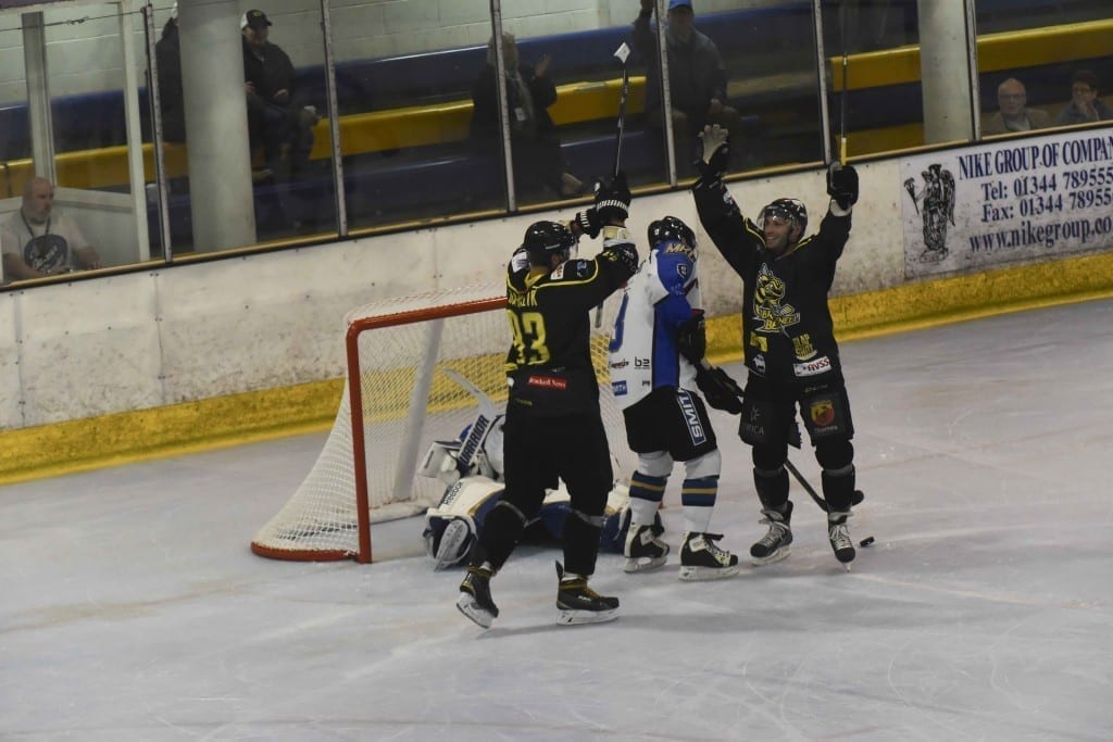 Frantisek Bakrlik (left) celebrates his goal with captain Matt Foord (Picture: Bob Swann)