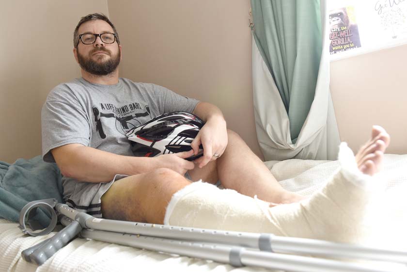 Chris Luff survives a road accident after being hit by a car when cycling up Barkham Hill - Photo: Emma Sheppard
