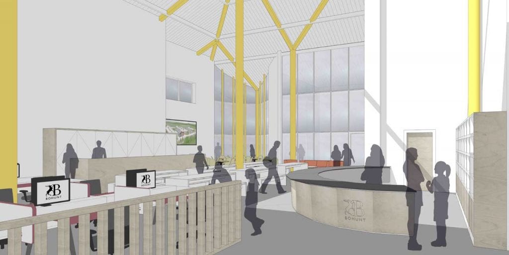 A library and a dining room in the proposed new school