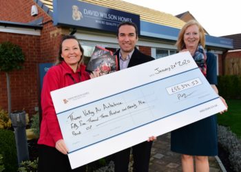 (From left) Samantha Collier receiving the cheque from Oliver Parmenter and Fiona Smith. Picture: David Wilson Homes Southern