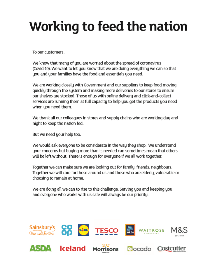 Supermarkets letter