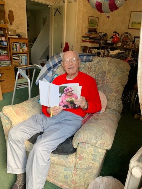 Alex Moss with his 100th birthday card