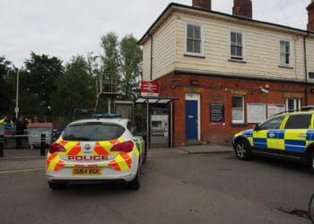 Police at Earley Station this afternoon