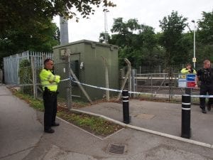 Police at Earley Station this afternoon