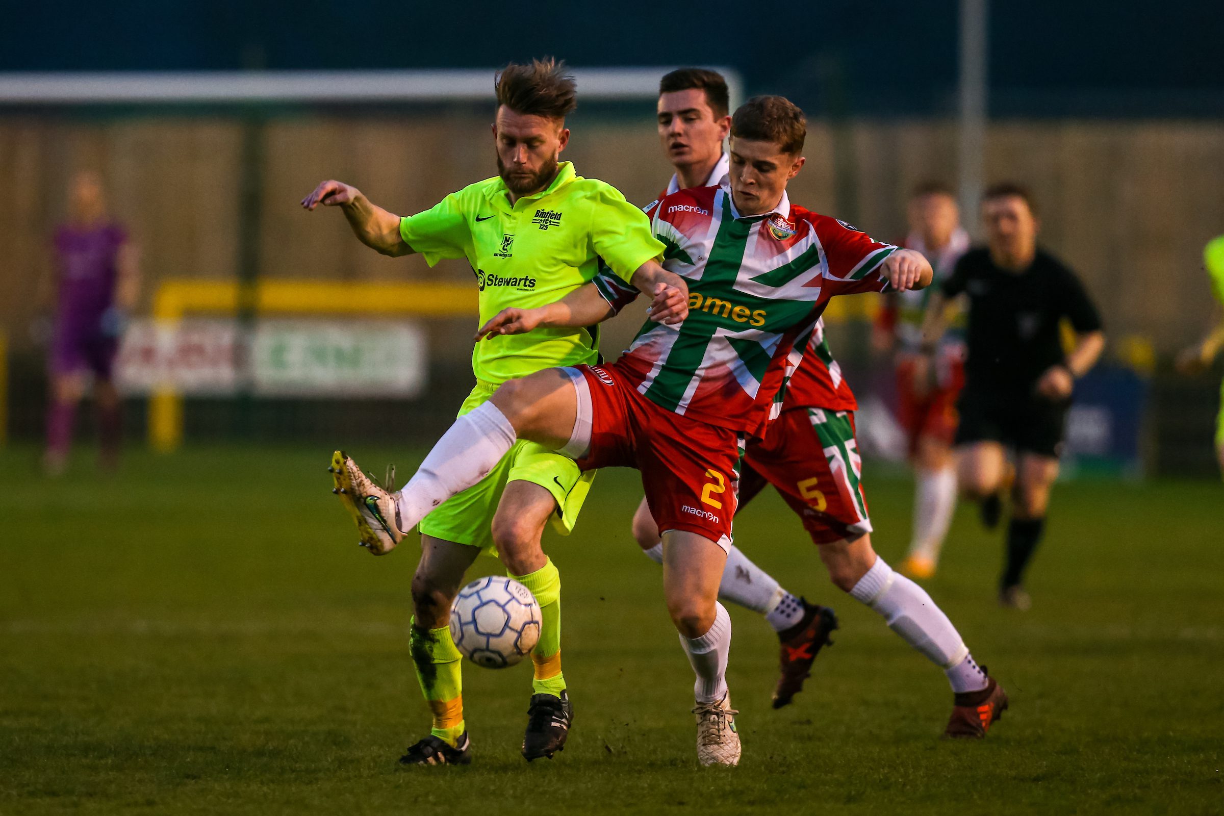 Ian Davies battles for possession