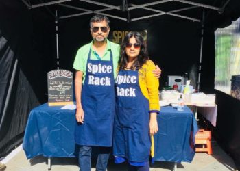 Ms Giri and her husband at one of the local markets Picture: Spice Rack