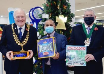 Wokingham Town Mayor Cllr Tony Lack, Wokingham Borough deputy mayor Cllr Abdul Loyes and Wokingham Borough Mayor Cllr Keith Baker at the launch of the 2021 Giving Tree appeal Picture: Phil Creighton