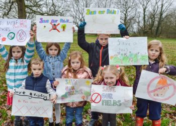 Children at Grazeley Primary School protest against the new homes planned for their village. Picture: Steve Smyth