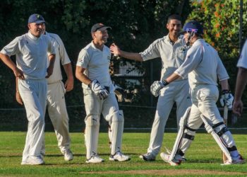 Emmbrook & Bearwood 2s v The Lees 2s (batting) Celebrating taking a wicket.