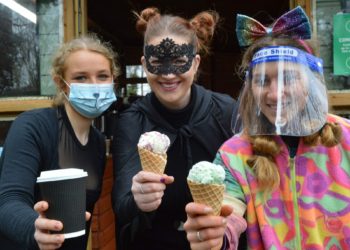 ICE WORK: Ellie Parry, Penny Kennedy and Charlotte Madison ready to serve up ice cream and coffee. Picture: Steve Smyth