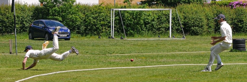 Emmbrook and Bearwood 1s v Holyport 1s (batting) Another amazing dive to stop a ball crossing the boundry for a four! (pic 1 of 2) (Flicked the ball away from the line)