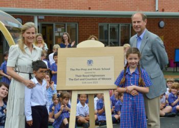 OPEN: The Earl and Countess of Wessex with Eagle House School pupils celebrating the launch of a new pre-prep and Music School. Picture: Steve Smyth