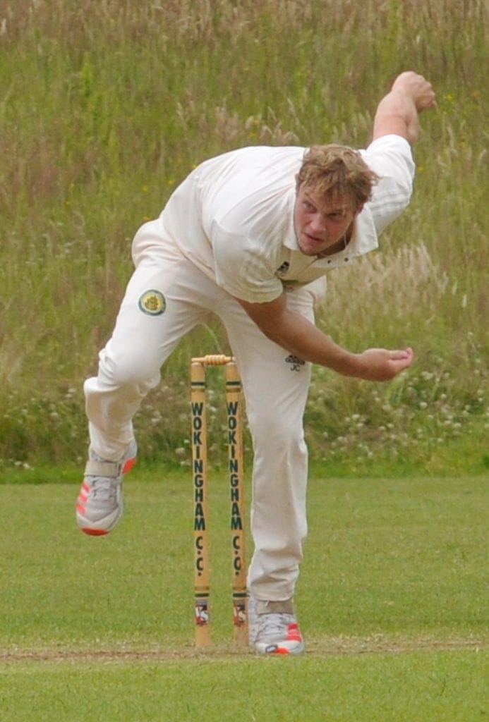 Wokingham v Horspath (batting) Jacob Clark bowling.