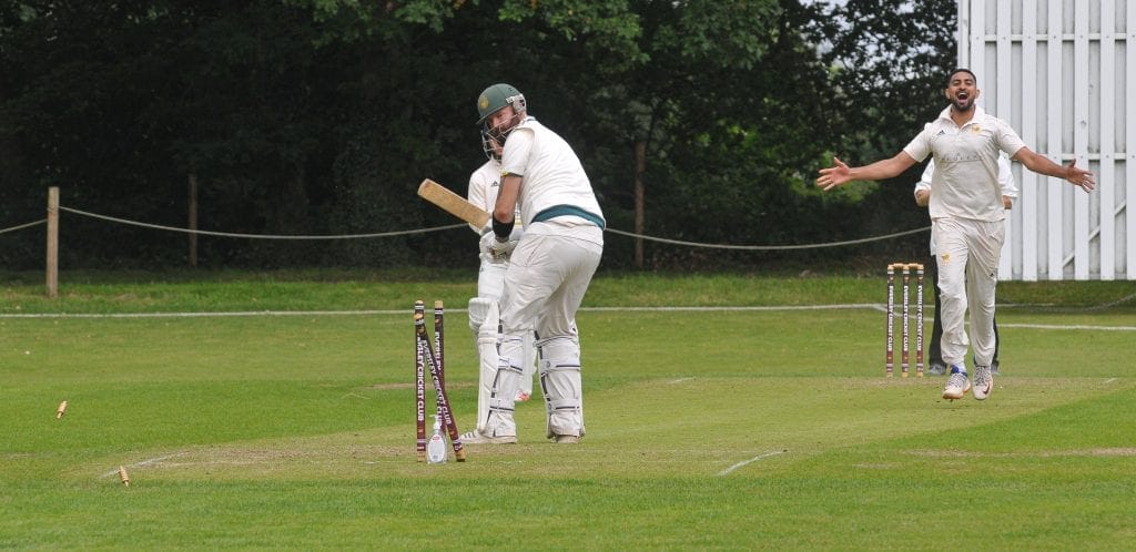 Eversley v Wokingham 2s (batting) Jack Fisher bowled out by Ayush Verma