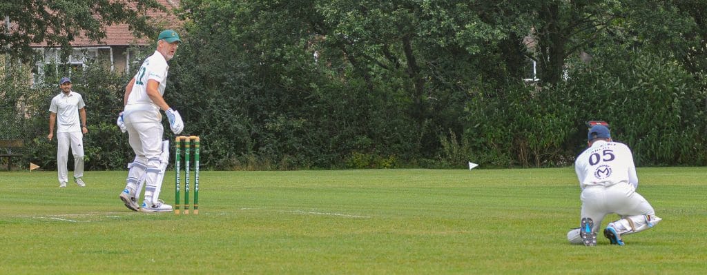 Shinfield 2s v Crowthorne & Crown Wood 2s (batting). Tom Nash is caught by Arijit Ghosh.
