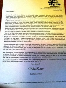 The letter sent to homes in Emmbrook North by Wokingham Conservatives