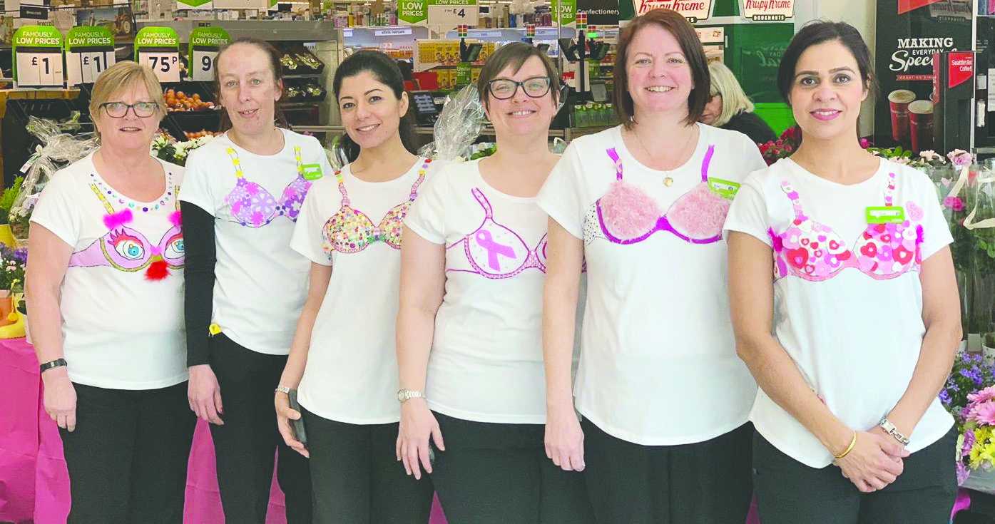 Bra-vo! Staff from the Lower Earley Asda are Tickled Pink by their