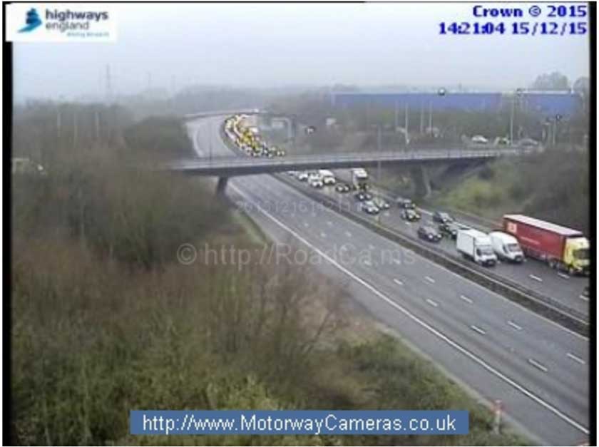 This is a recent image of the traffic which is building up on the motorway (Picture:MotorwayCameras.co.uk)