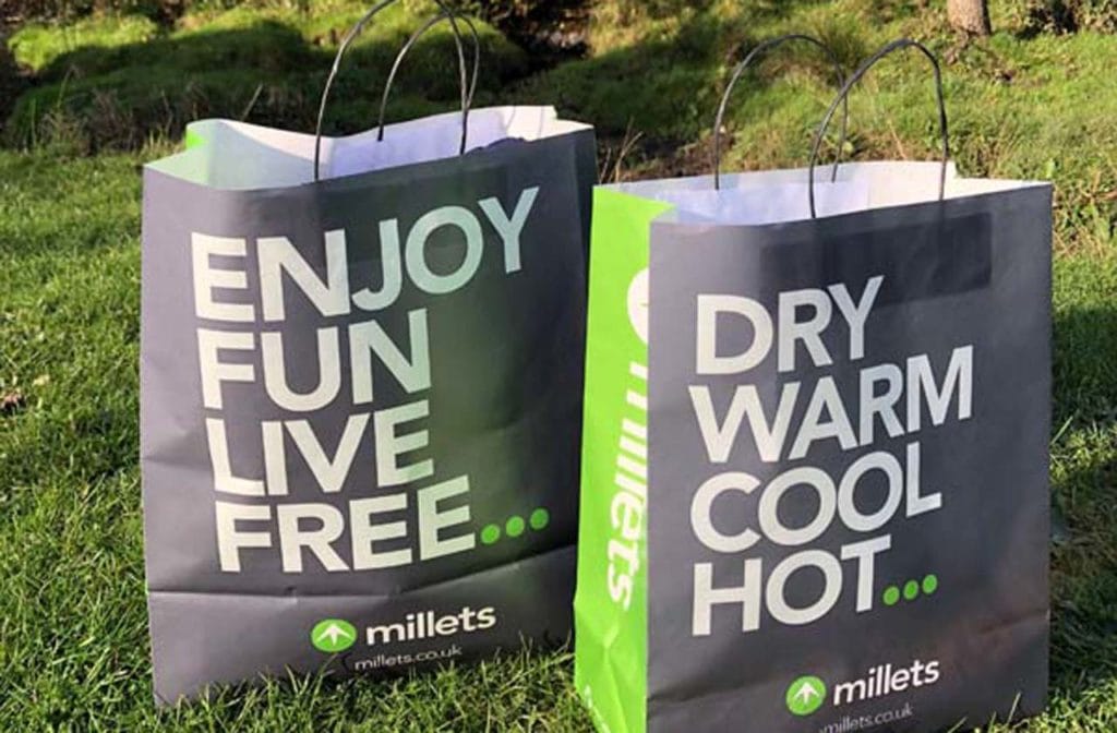 Millets paper bags Wokingham.Today