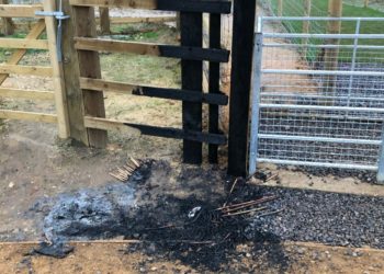 Debris on the bridge passing over Observer Way was set alight, damaging a gate and nearby fencing 