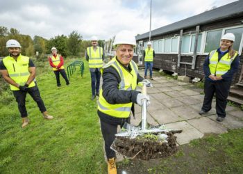 Cllr Parry Batth makes the first dig as part of the Dinton Pastures Activity Centre rebuild, which will be a carbon positive building for the country park Picture: Stewart Turkington