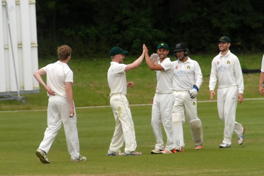 Wokingham celebrate a wicket during their triumph over Marlow on Saturday (Picture: Jon Mikol)
