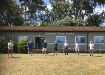 Parish councillors celebrate the arrival of the new pavilion