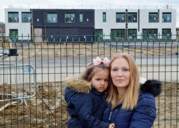 Clare Bryant with Hanna (3) who will not be able to attend the new school in Arborfield even though they live next to it.