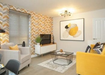 The living room in the show apartment at Landmark Square in Wokingham