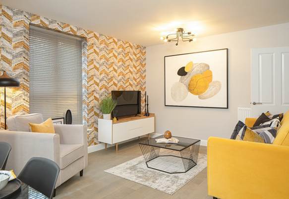The living room in the show apartment at Landmark Square in Wokingham