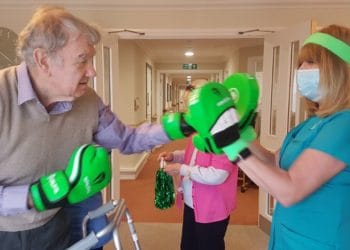 Residents at Bickerton House have a go at boxercise as part of Care UK's new fitness activities