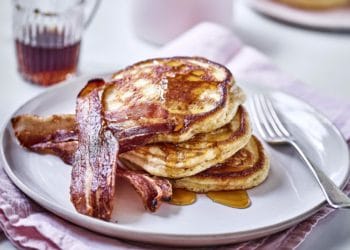 Milk & More's Pancakes with bacon & maple syrup