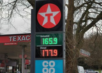 Fuel prices at Texaco Charvil, on the A4, on Wednesday, March 9