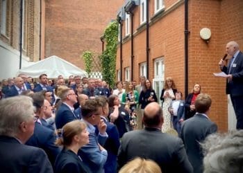 Blandy & Blandy's chair Nick Burrows addresses attendees at its