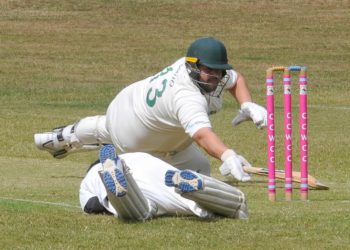 Crowthorne & Crown Wood 2s (batting) v Farley Hill 2s

Mike Brundish narrowly avoids being out as Farley Hill wicketkeeper, Sanjay Gurung to stump him out.