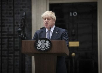 The Prime Minister Boris Johnson makes his resignation statement outside Number 10 Downing Street. Picture: Tim Hammond / No 10 Downing Street