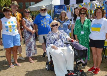 The Mayor and the Deputy Mayor visit the Ukrainian stand. Picture: Steve Smyth