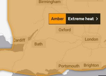 The MET Office advises to expect temperatures in the range of the mid-30s across much of the south from Thursday through Sunday, August 11-14. Picture: Courtesy of The MET Office/OpenStreetMap/OpenMapTiles
