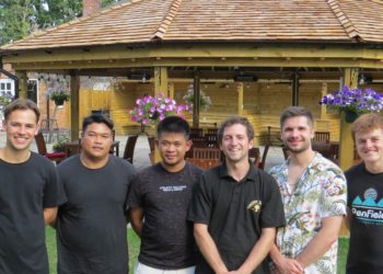 Staff at the refurbished Jolly Farmer: (from left) Max Burke, Oat Singtotong, Ben Garrett, manager Edward Lawrence, Tom Kendall and James Mahoney