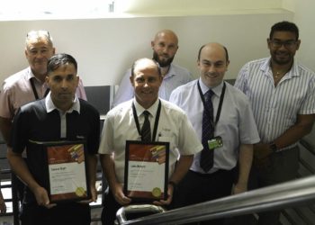 Luke Sarwah and Luke Ballard with their Reading Buses star of the month awards