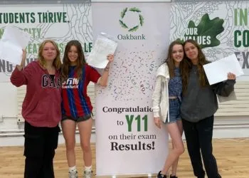 Oakbank headteacher Steve Jump praised his pupils' determination as star pupil Emily Edwards achieves straight 9s. Picture courtesy of Oakbank School