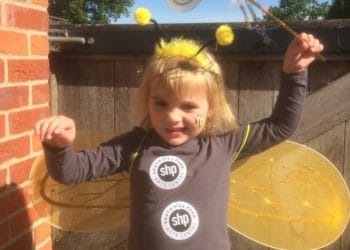 Lia McCormack dressed like a bee for the Bracknell Together Walk