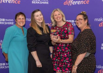 The team from Berkshire Vision, including CEO Laura Mitchell, second from right.  Picture: Laura Bennetto, Courtesy of BBC Berkshire