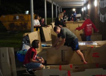 Making homes from cardboard. Picture courtesy of Matt Banks, and FBC