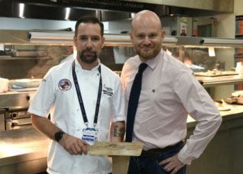 Executive chef Simon Share with Adam Jacobs of Jacobs the Jewellers at Reading FC Conference Centre Picture: Luke Adams