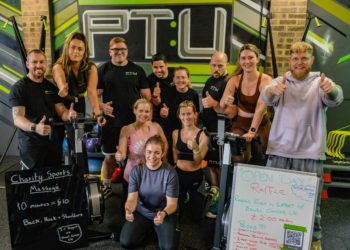 The recently opened PTU Fitness Centre at the Pinewood Centre.

Members of the coaching team with visitors to the Centre as they took part in a special fundraising day to support Bowel Cancer UK.